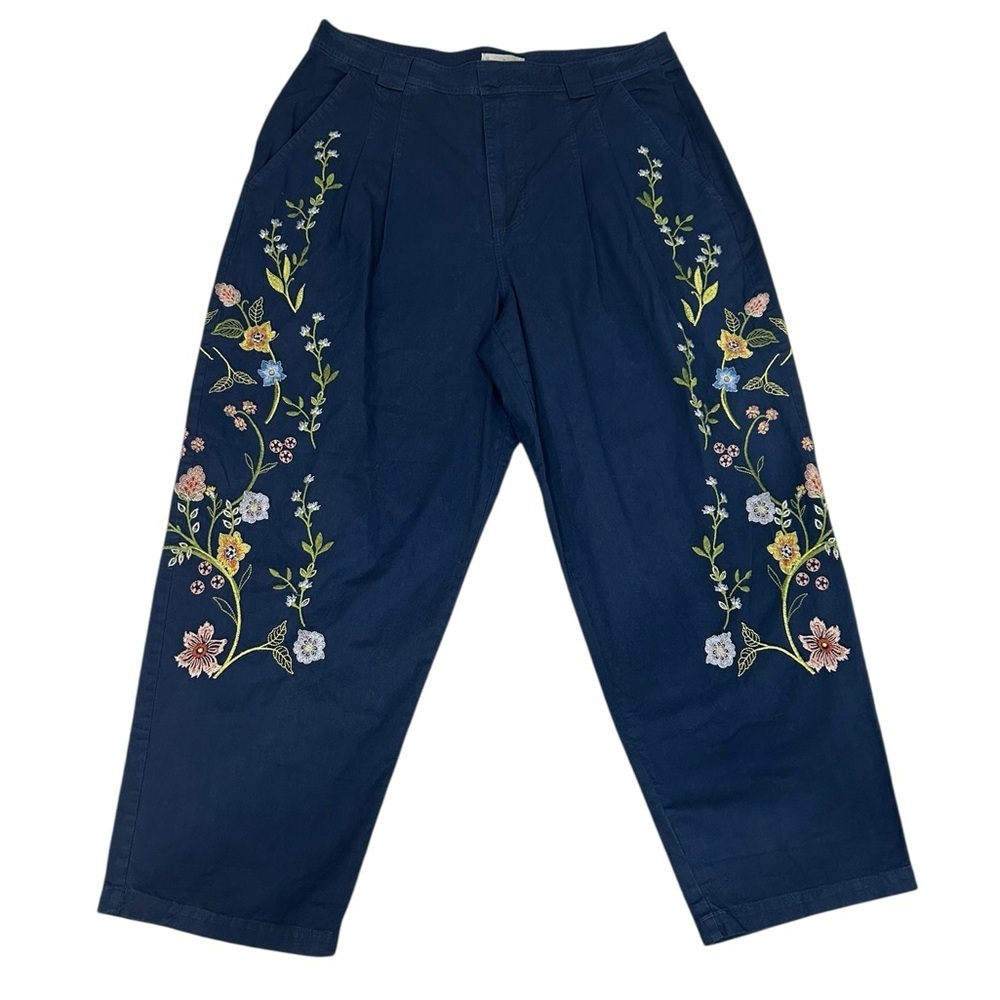 Sundance Garden Grand Pants Womens Blue Barrel Pleats Embroidered Sz 14 - Picture 13 of 13